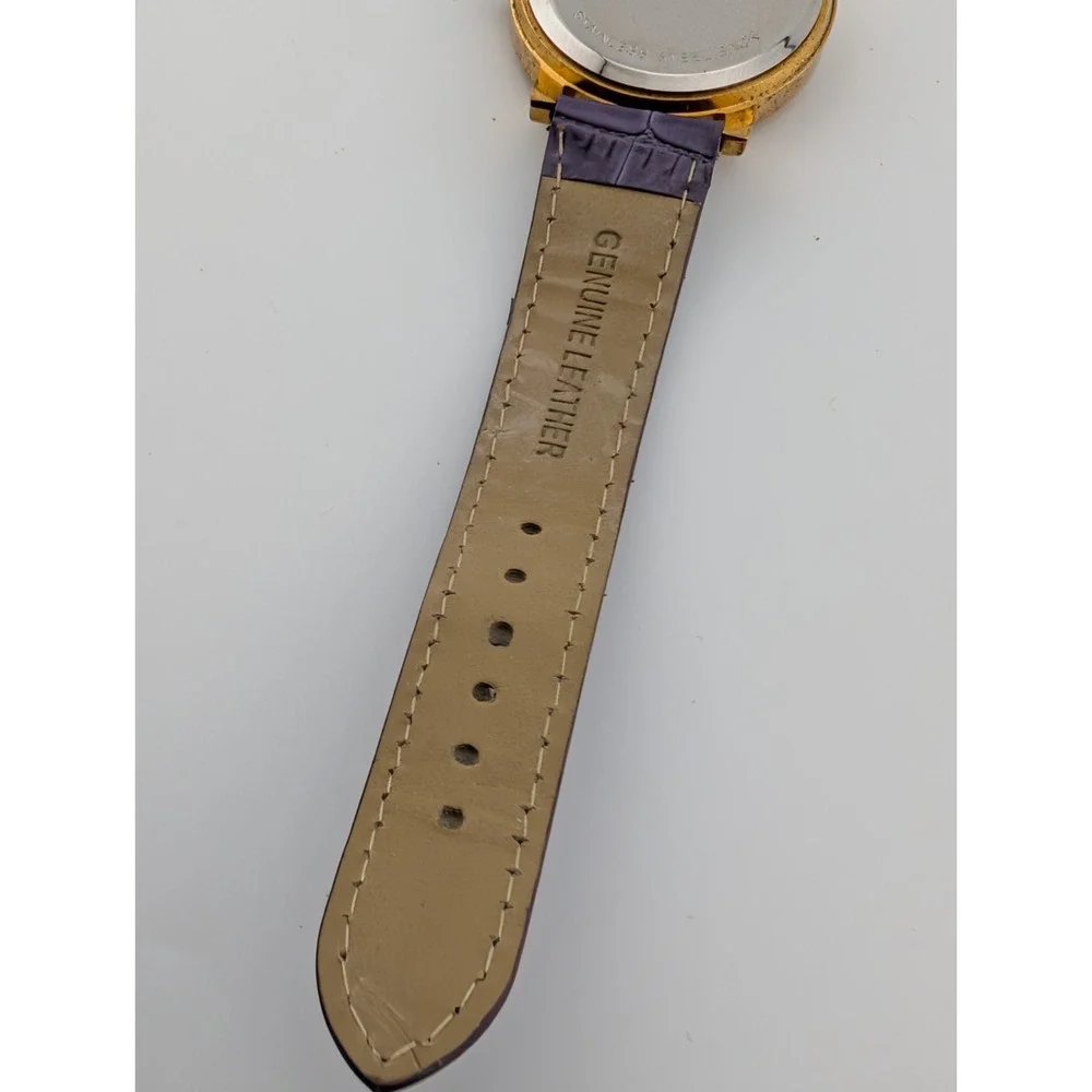 Paul Du Pree Watch Women 37mm Gold Case Purple Leather‎ Band- New Battery